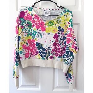 Champion Floral Cropped Sweatshirt - Off The Shoulder - French Terry - Size XS